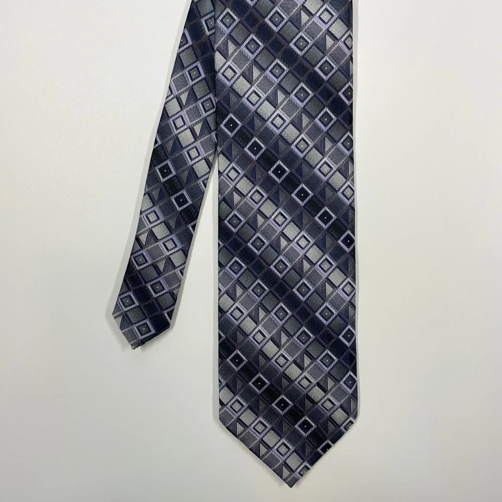 Chereskin Grey Purple Geometric Silk Blend Necktie Mens OS